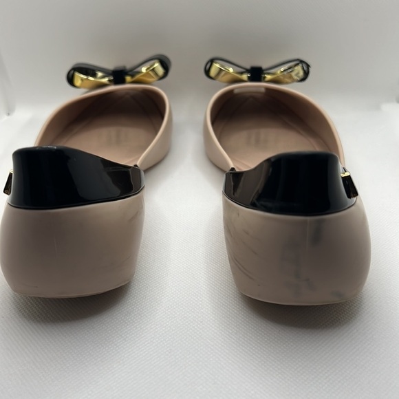 Melissa Queen IV blush black peep toe front bow ballerina flats Sz 6 - Picture 6 of 13